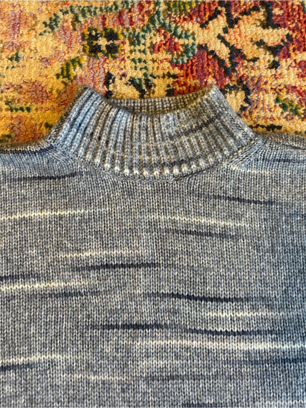 LOFT Women’s Heathered Blue Stripe Knit Mockneck Sweater